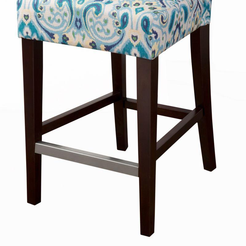 25" Saffron Tufted Back Counter Height Barstool Blue/Yellow: Espresso Wood Legs, Padded Seat