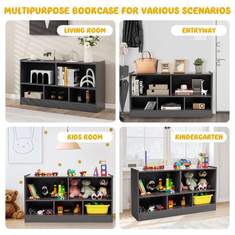 Costway Kids 2-Shelf Bookcase 5-Cube Wood Toy Storage Cabinet Organizer Grey