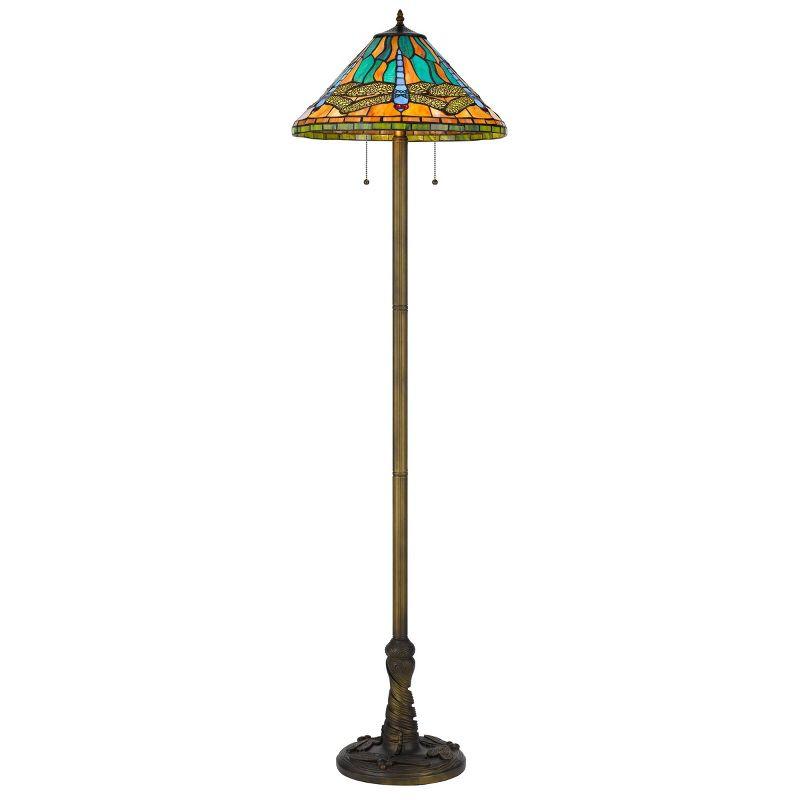 62.5&#34; Metal/Resin Floor Lamp with Tiffany Art Glass Shade Dark Bronze/Red - Cal Lighting