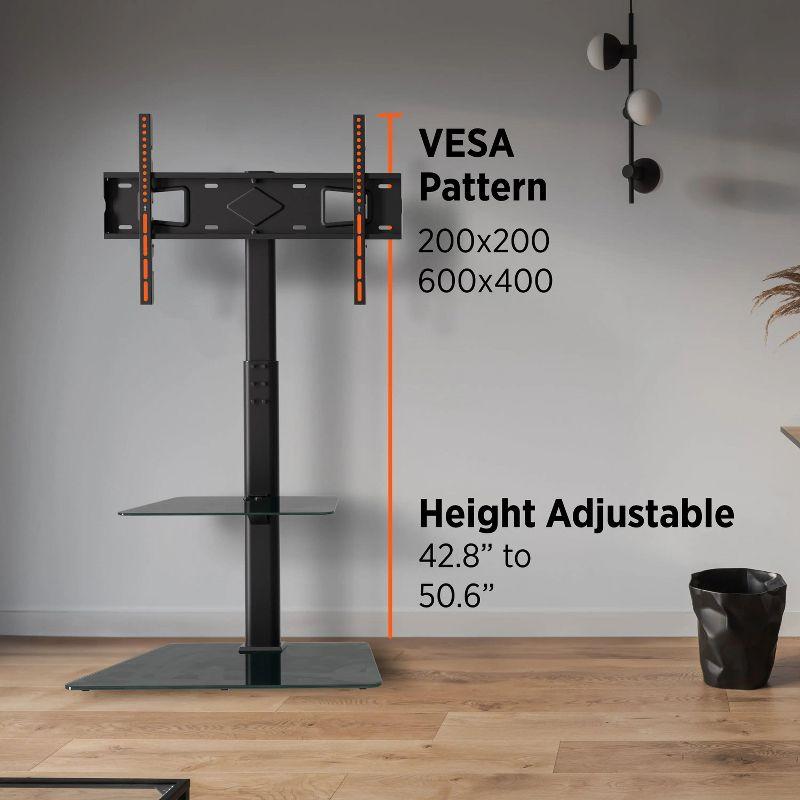 Promounts Modern Slim TV Stand with Mount for TVs 37" - 72" Up to 88 lbs with Tempered Glass Shelf