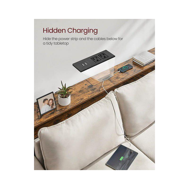 VASAGLE Narrow Console Table 70.9" with 2 Outlet and 2 USB Ports Sofa Table with Charging Station Long Entryway Table Rustic Brown and Black