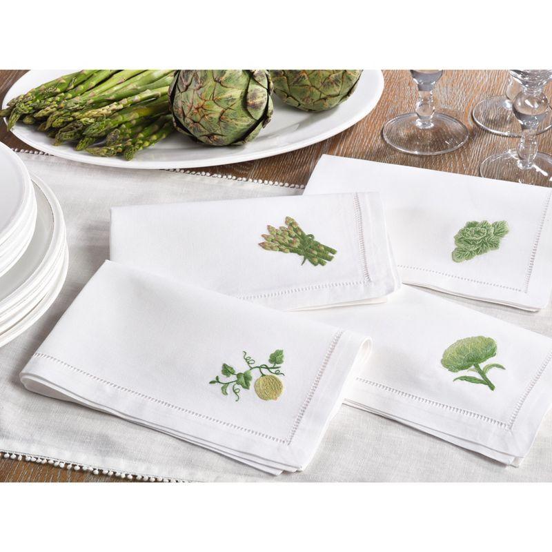 Saro Lifestyle Embr'd Artichoke Hemstitch Napkin, 20" Square, White (Set of 6)