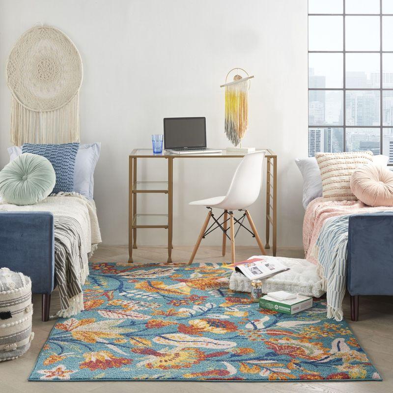 Nourison Allur Botanical Indoor Area Rug Turquoise Multicolor 5'3" x 7'3"