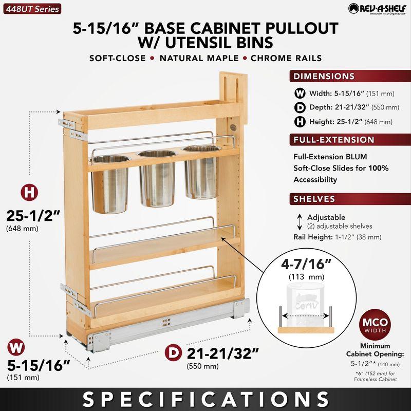 Rev-A-Shelf 448UT-BCSC 448UT Series Kitchen Utensil Pull Out Cabinet Organizer with Shelves and Soft-Close Slides for Kitchen Base Cabinets