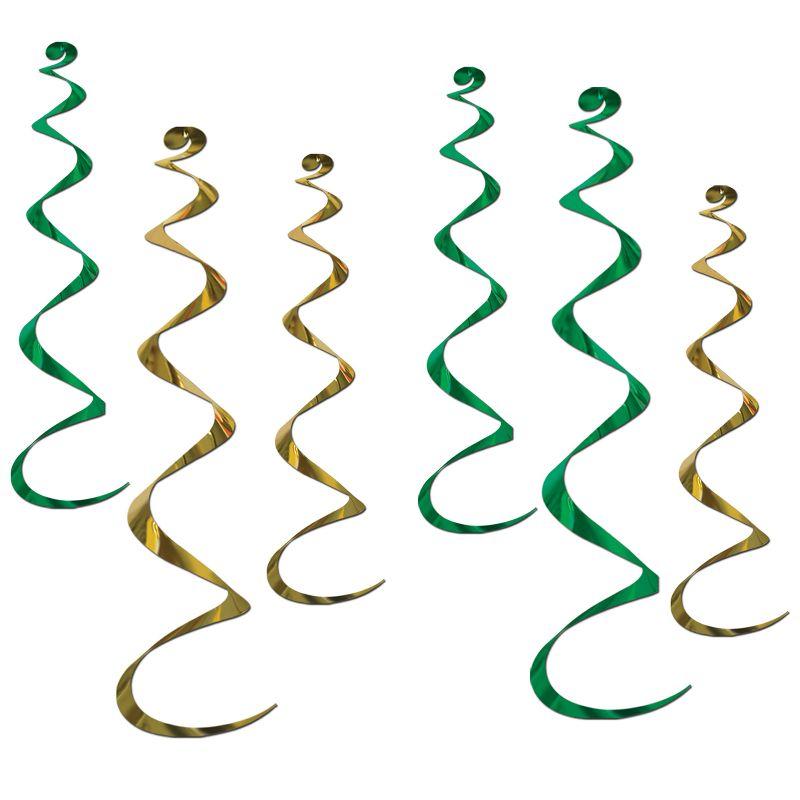 Beistle Twirly Whirlys, 4-24" & 2-36", (12/Pkg) Green & Gold