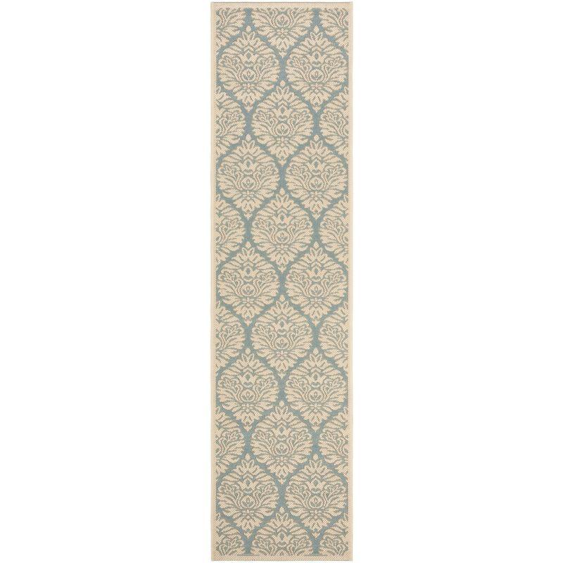 Aqua and Cream Rectangular Non-slip Synthetic Rug, 26" x 4"