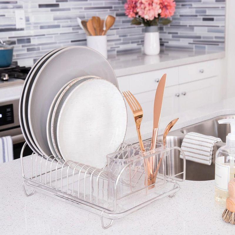 Better Houseware 3-Piece Compact Dish Drainer Set in Silver