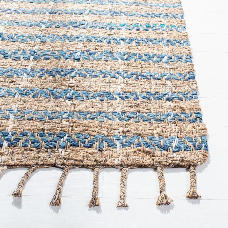 Handmade Blue Stripe Square Jute Area Rug 6'