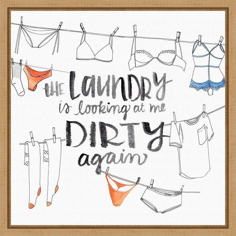 Cheeky Laundry Typography Canvas Print in Light Wood Frame, 16 x 16 inches