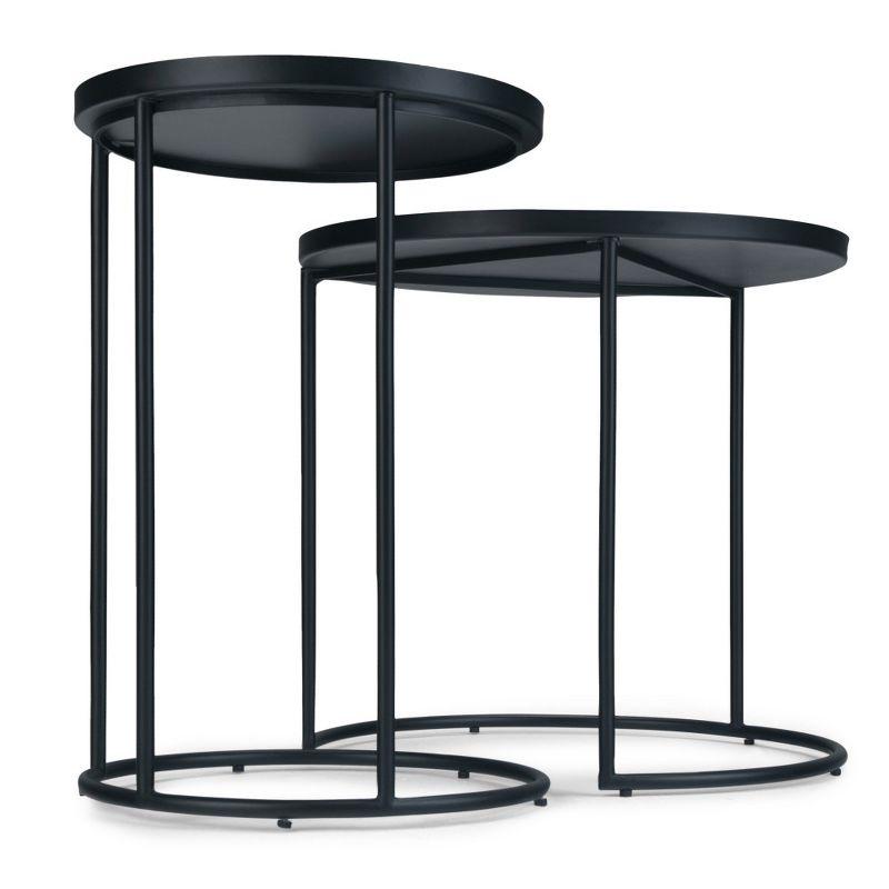 2pc Lipton Metal Nesting Table Black - WyndenHall: Industrial Style, Round, Removable Tray, Sleek Legs