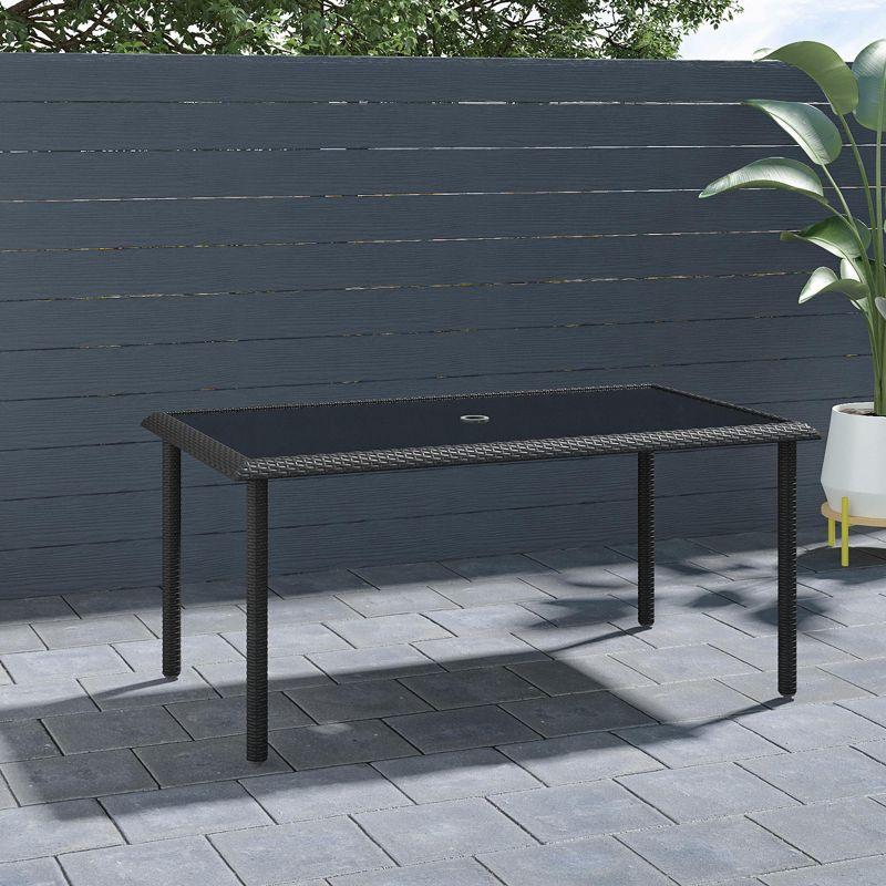 Black Steel and Glass Rectangular Patio Dining Table