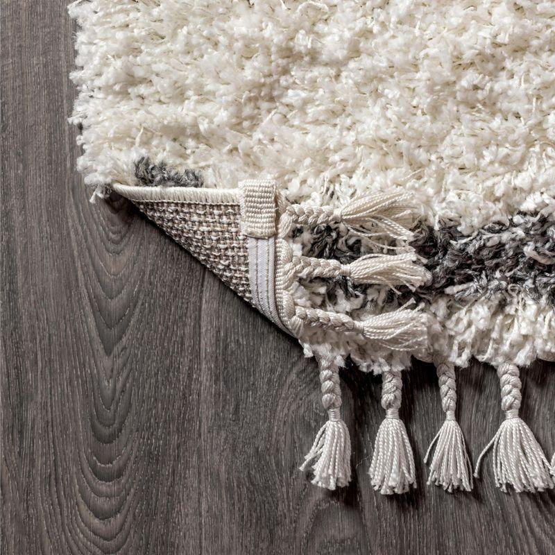 5'x8' Mercer Shag Plush Tassel Moroccan Geometric Trellis Area Rug, Cream/Grey - JONATHAN Y