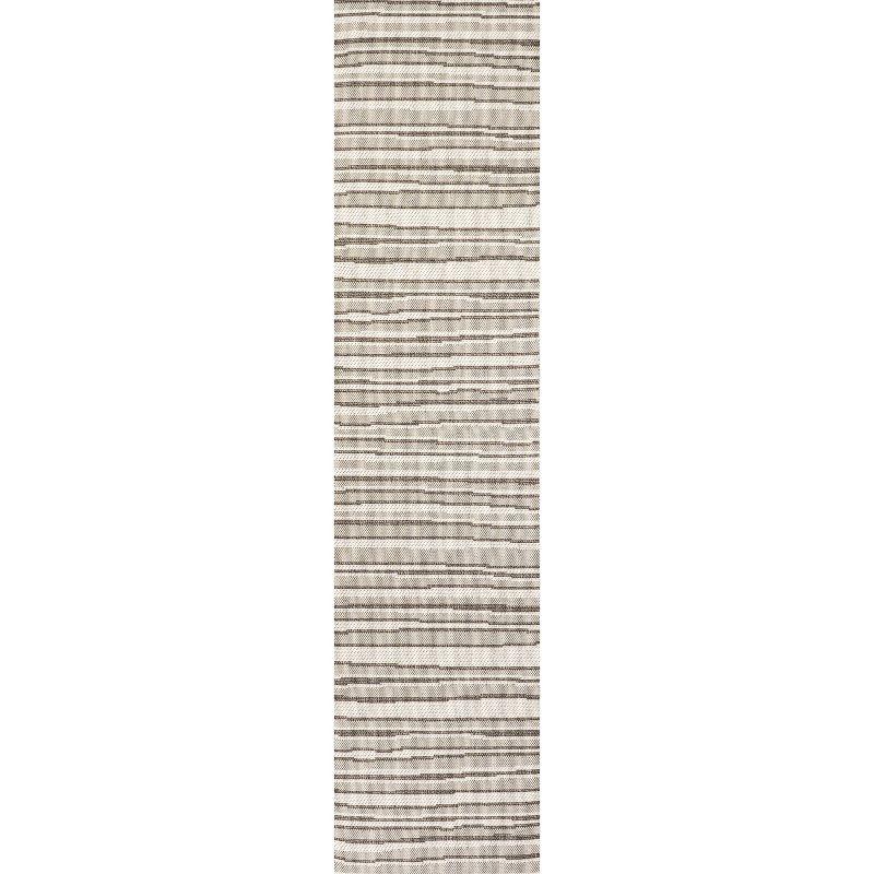 2' x 8' Castara Wavy Stripe Modern Indoor/Outdoor Runner Rug, Cream/Dark Gray - JONATHAN Y