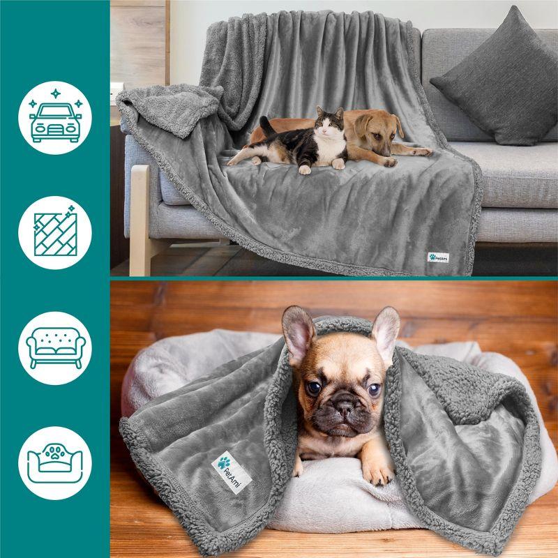 PetAmi Waterproof Dog Blanket for Bed Couch Sofa Cover, Reversible Faux Shearling Fleece Pet Throw