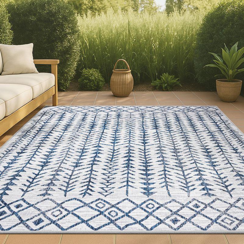 3'x5' Tokay Bohemian Styled Geometric Indoor/Outdoor Area Rug, Ivory/Blue - JONATHAN Y
