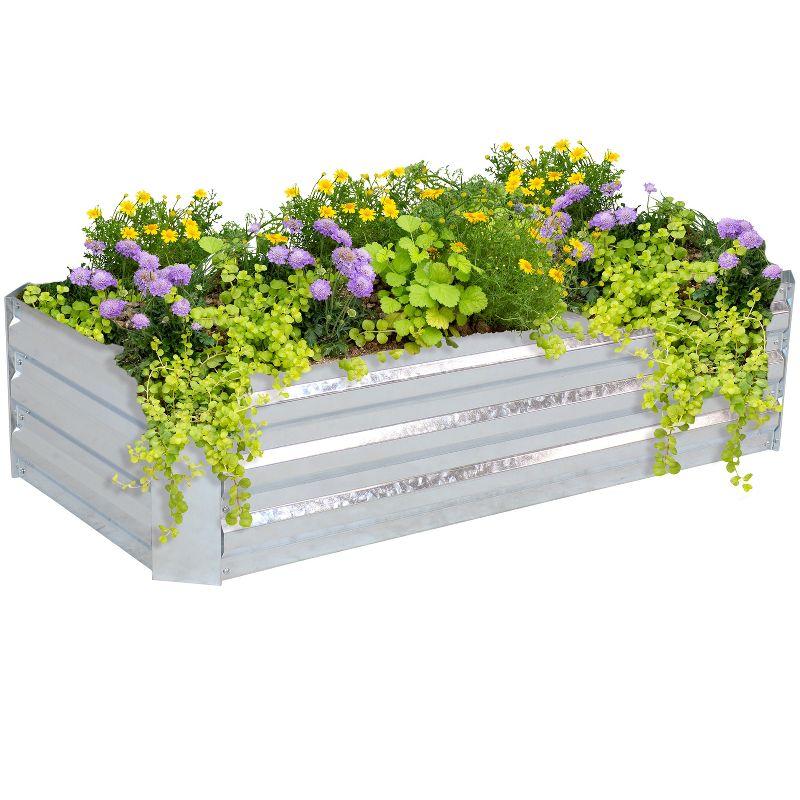 Sunnydaze Raised Corrugated Galvanized Steel Rectangle Garden Beds for Plants, Vegetables, and Flowers - 48" L x 11.75" H - Silver - 2pc
