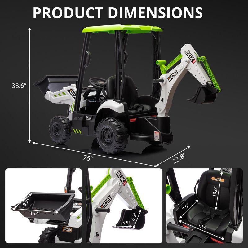 12V White and Green Kids Ride-On Excavator with Remote Control