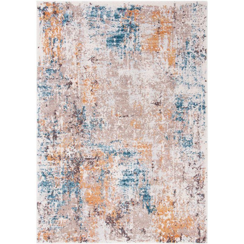 Ivory and Yellow Abstract Synthetic Area Rug, 4'5" x 6'5"