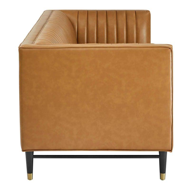 Modway Devote Channel Tufted Vegan Leather Sofa Tan: Modern 3-Seater, Faux Upholstery, Wood Frame