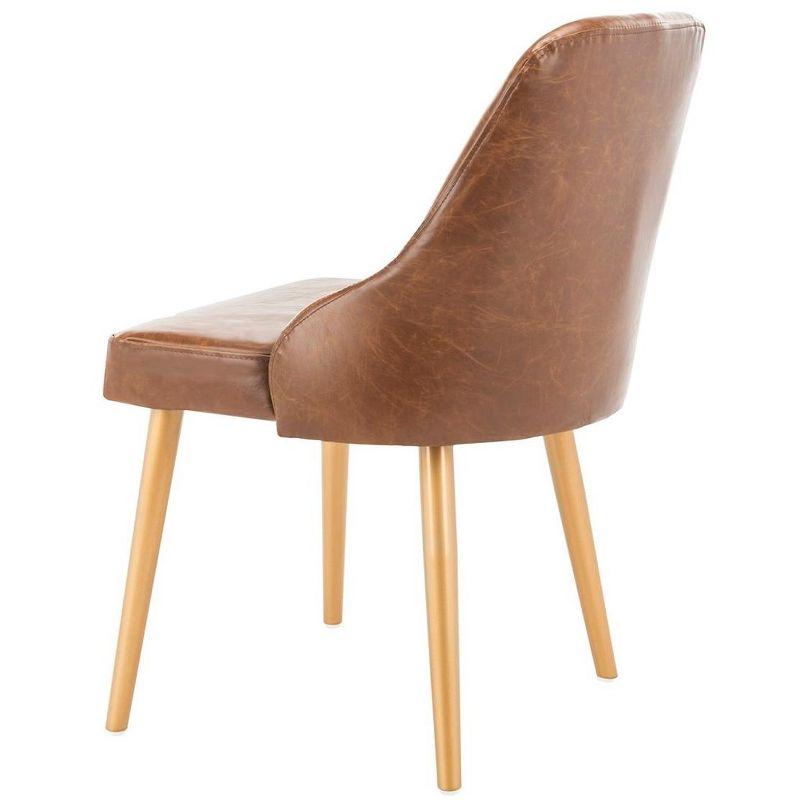 Lulu Transitional Parsons Side Chair in Brown Faux Leather with Gold Legs