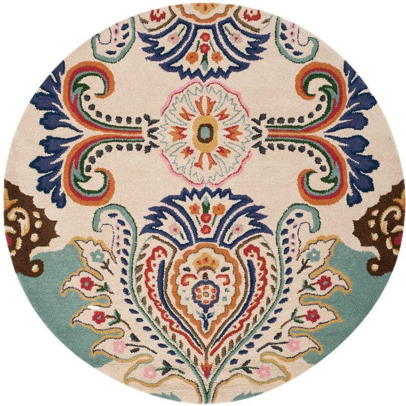 Bella BEL118 Hand Tufted Area Rug - Ivory/Teal - 7' Round - Safavieh.