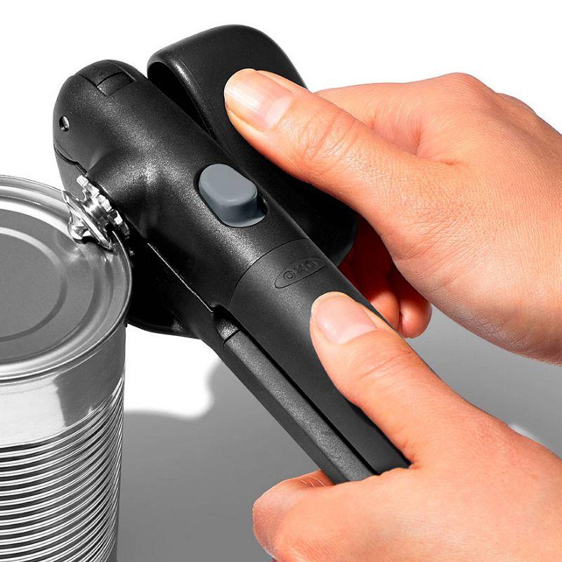 OXO Locking Can Opener: Manual Soft-Grip Handle, Stainless Steel, Black, Hand Wash, Freestanding, Lifetime Warranty