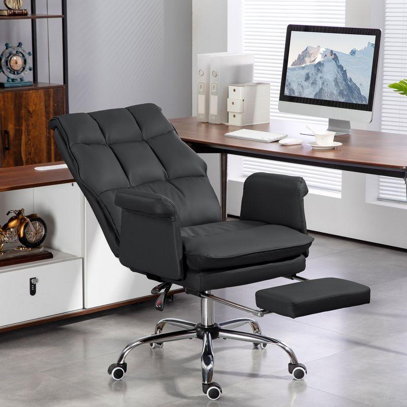 HOMCOM Executive Office Chair with Footrest, Ergonomic Office Chair, Reclining PU Leather Computer Chair, Black