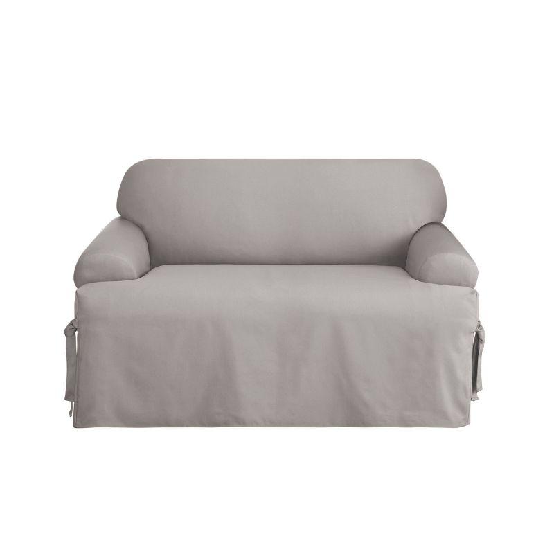 Duck T Cushion Loveseat Slipcover Gray - Sure Fit: Cotton, Indoor Stretch Fit Furniture Protector