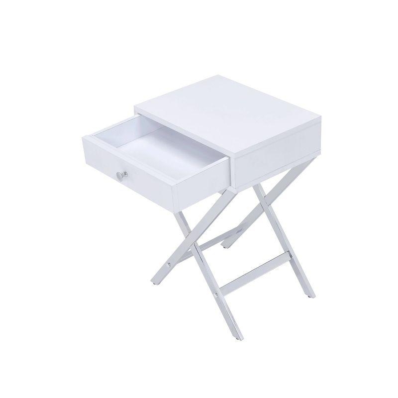 16" Coleen Accent Table White/Chrome Finish - Acme Furniture: Brass Base, Drawer Storage, No Assembly Required