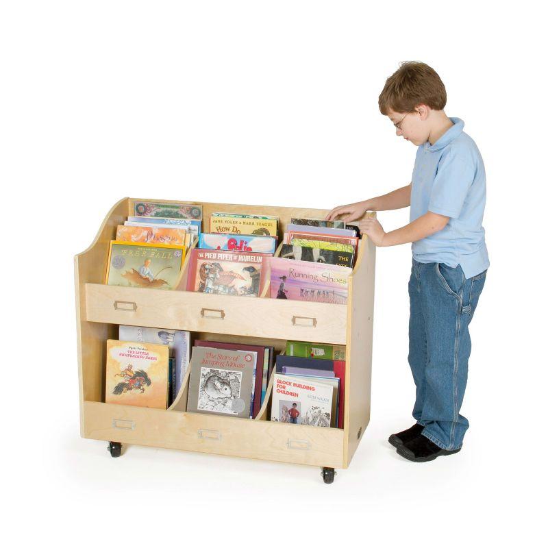 Guidecraft Mobile Book Organizer - Natural: Kids Mobile Book Cart and Mobile Classroom Storage