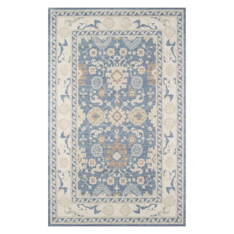 3'3"x5' Floral Loomed Accent Rug Light Blue - Momeni: Traditional Wool & Nylon Botanical Design, Low Pile, Indoor Use