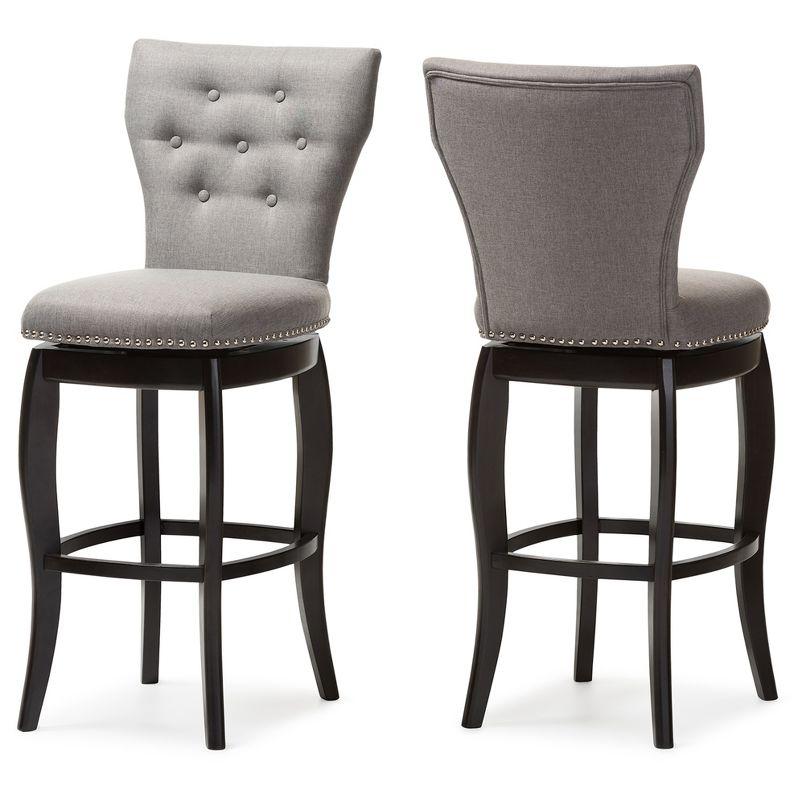 Baxton Studio 29" Leonice Fabric Upholstered Button Tufted Swivel Barstool Gray: Rubberwood Frame, Polyester Upholstery