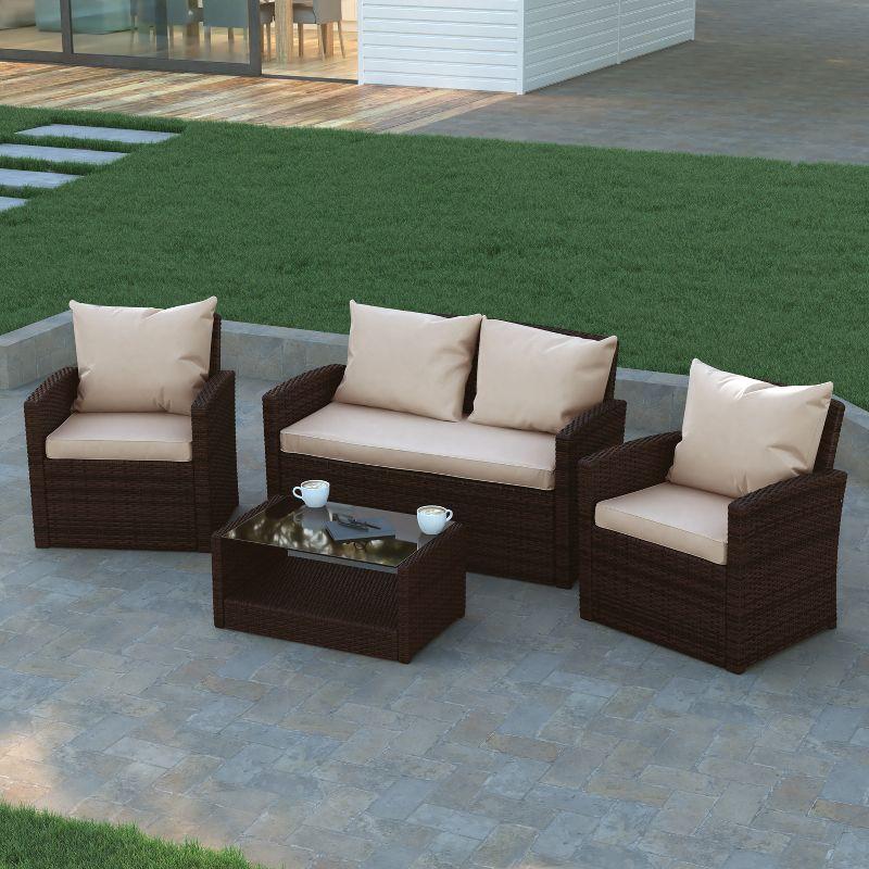 Emma and Oliver 4 Piece Patio Set with Gray Back Pillows & Seat Cushions - Outdoor Seating