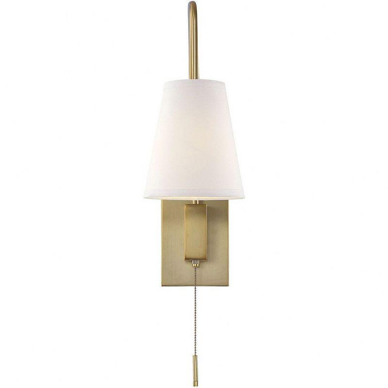 Owen Warm Brass Adjustable Arm Sconce with White Fabric Shade