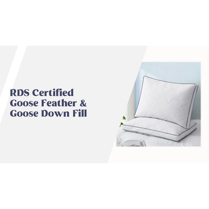 Queen White Goose Feather Down Pillow Set with Quilted Cotton Cover