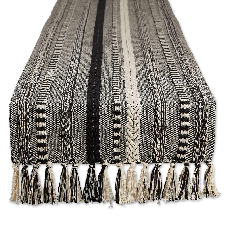 Design Imports  Braided Stripe Jacquard Fringe Table Runner, 15X108", Black