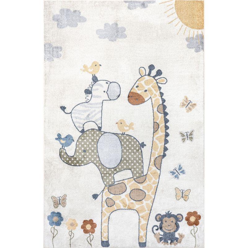 Cass Safari Multicolor Kids Washable Synthetic Area Rug