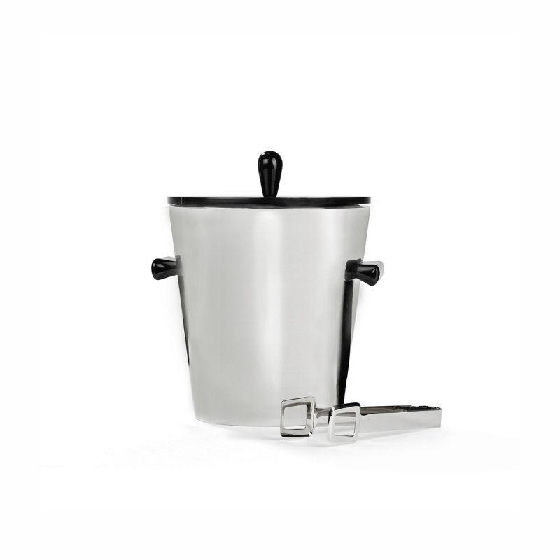 Nambe Circa Ice Bucket with Tongs, Stainless Steel with Black Resin Handles, Keeps Ice Cold, Barware Essential, for Home, Outdoor, Restaurant Use