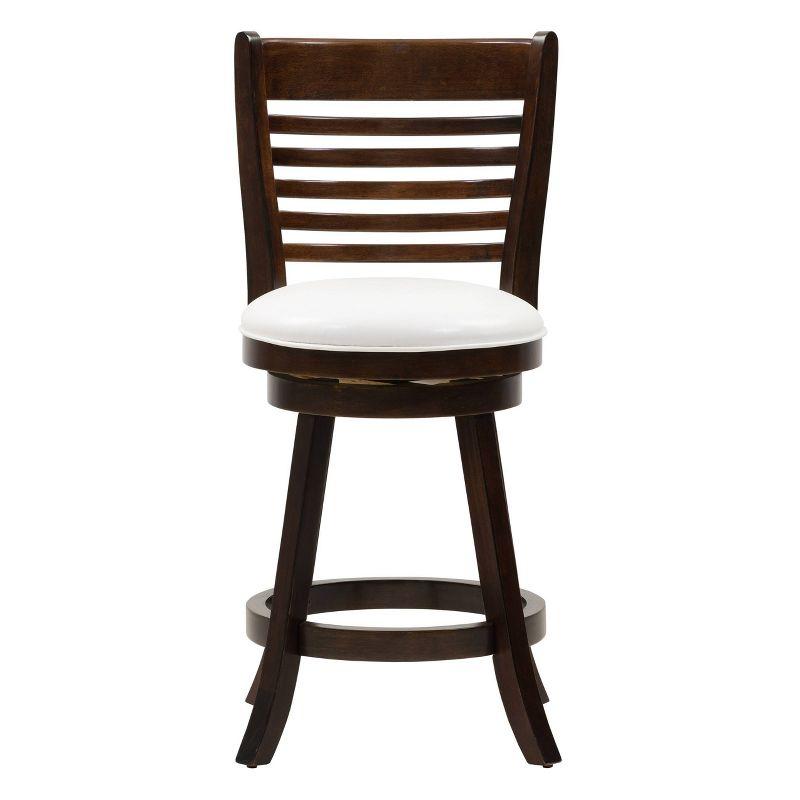 Set of 2 Woodgrove Counter Height Barstools with Slat Backrest Dark Cappuccino White - CorLiving: Faux Leather, Swivels, Rubberwood Legs