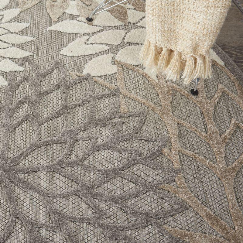 Nourison Aloha Floral Bloom Flatweave High-Low Indoor Outdoor Round Rug Natural 5'3" x 5'3"
