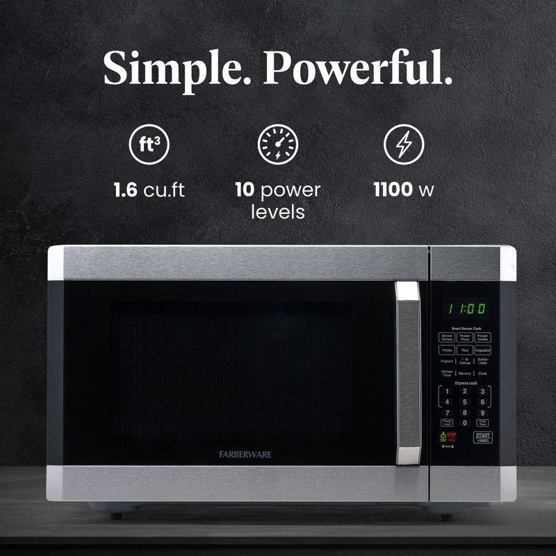 Farberware Professional 1.6 Cu. Ft. 1100-Watt Microwave Oven with Smart Sensor, Stainless Steel with Platinum