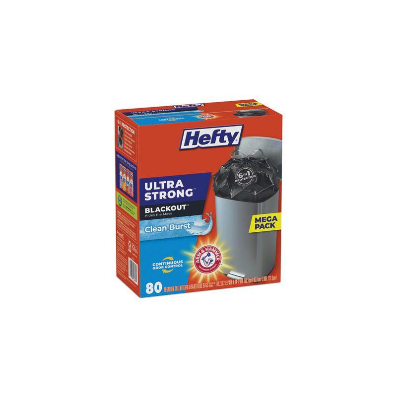 Hefty Ultra Strong BlackOut Tall-Kitchen Drawstring Bags, 13 gal, 0.9 mil, 23.75" x 24.88", Black, 80/Box