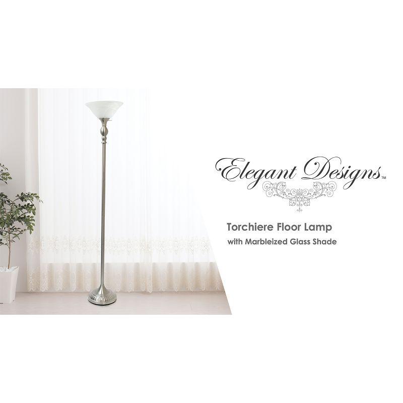 1-Light Torchiere Floor Lamp with Marbleized Glass Shade - Elegant Designs