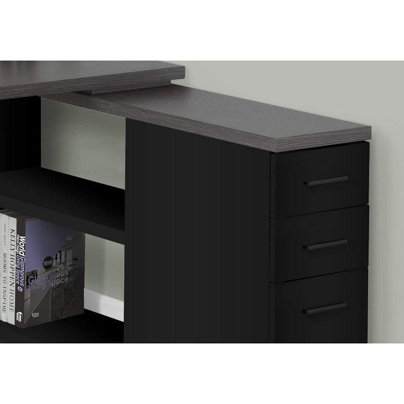 Monarch Specialties Computer Desk Home Office Corner Left Right Set-Up Storage Drawers L Shape  Metal Laminate Black Grey Contemporary Modern