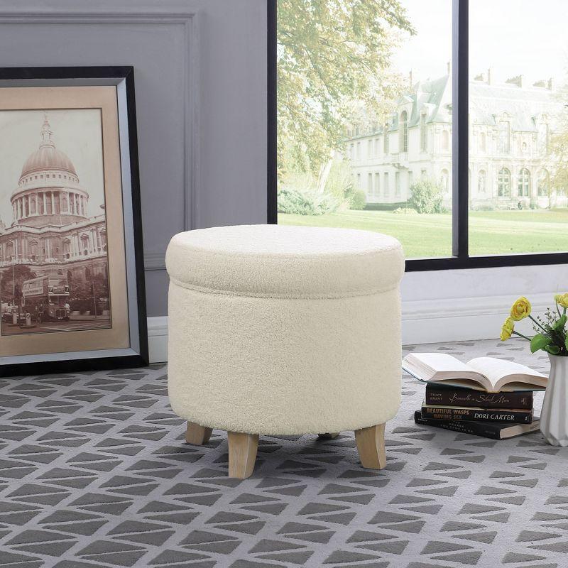 Cole Classics Round Storage Ottoman Flared Wood Leg Faux Sheepskin Cream - HomePop