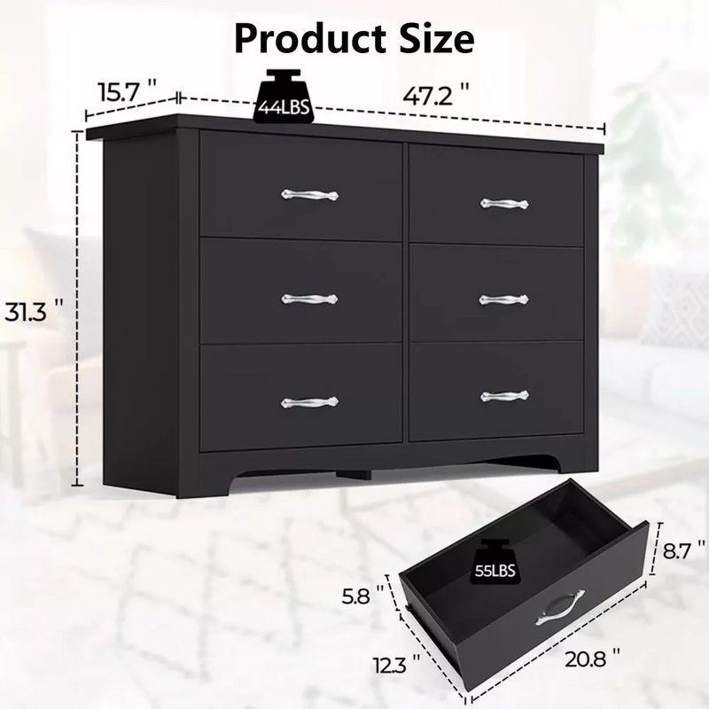 SUGIFT Double Dressers for Bedroom Modern Wood Storage Chest of 6 Drawers, Black