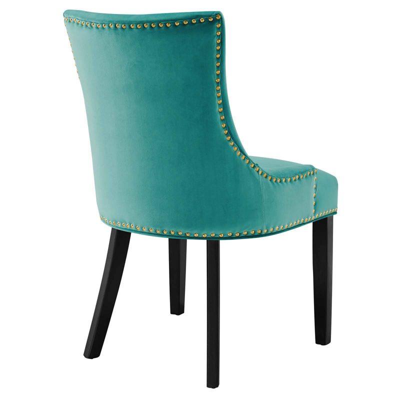 Regal Teal Velvet Upholstered Hourglass Side Chair with Wood Legs