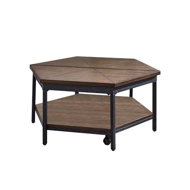 Hexagonal Medium Wood and Iron Lift-Top Coffee Table