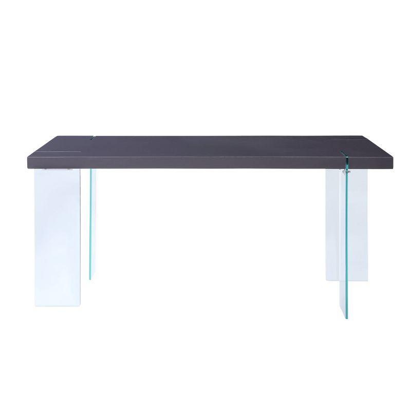 66" Noland Dining Table Gray High Gloss/Clear Glass - Acme Furniture: Modern Rectangular 30" High, Seats 6