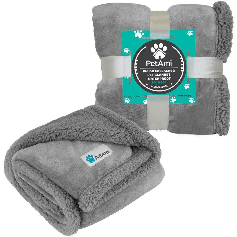 PetAmi Waterproof Dog Blanket for Bed Couch Sofa Cover, Reversible Faux Shearling Fleece Pet Throw